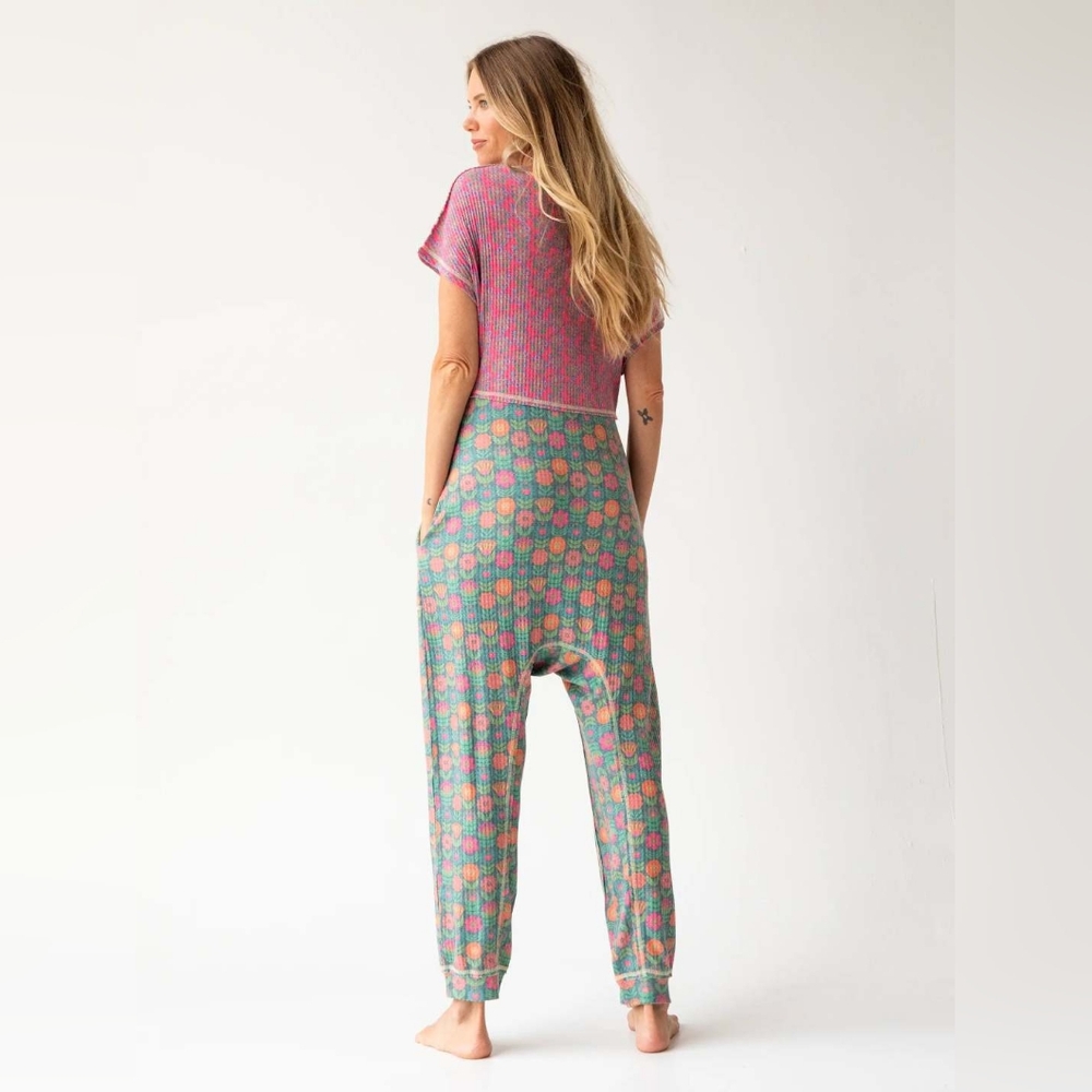 Natural Life Mix & Match Thermal Boho Jumpsuit Pink And Green Floral Size Medium - Picture 2 of 8